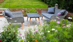 garden,seating,next,to,the,flower,border